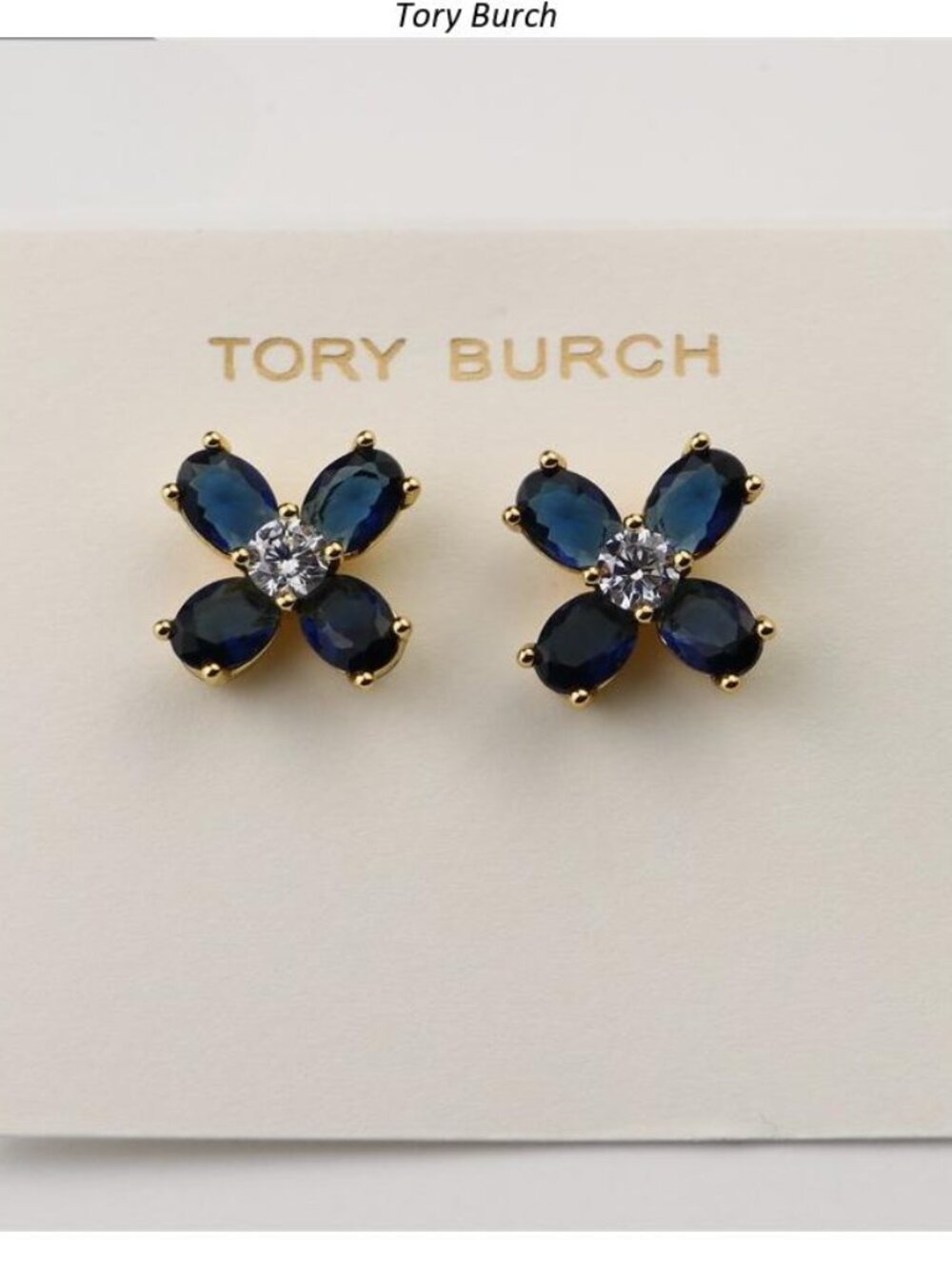 Tory Burch Navy Crystal Flower Stud Earrings